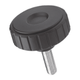 BN 21224 - Fluted grip knobs with threaded stud steel zinc plated (Elesa® MBT-p-SOFT), black