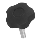 BN 2939 - Soft Touch Lobe Knobs with threaded stud (FASTEKS® FAL), polypropylene, black